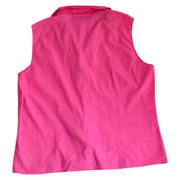 Harvé Bénard Hot Pink Sleeveless Button-Up Top Size XL 100% Cotton - Picture 4 of 4